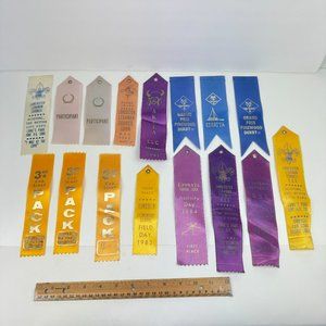 16 Vtg 80s Boy Cub Scouts America Used Ribbons Award Pinewood Derby Lancaster PA